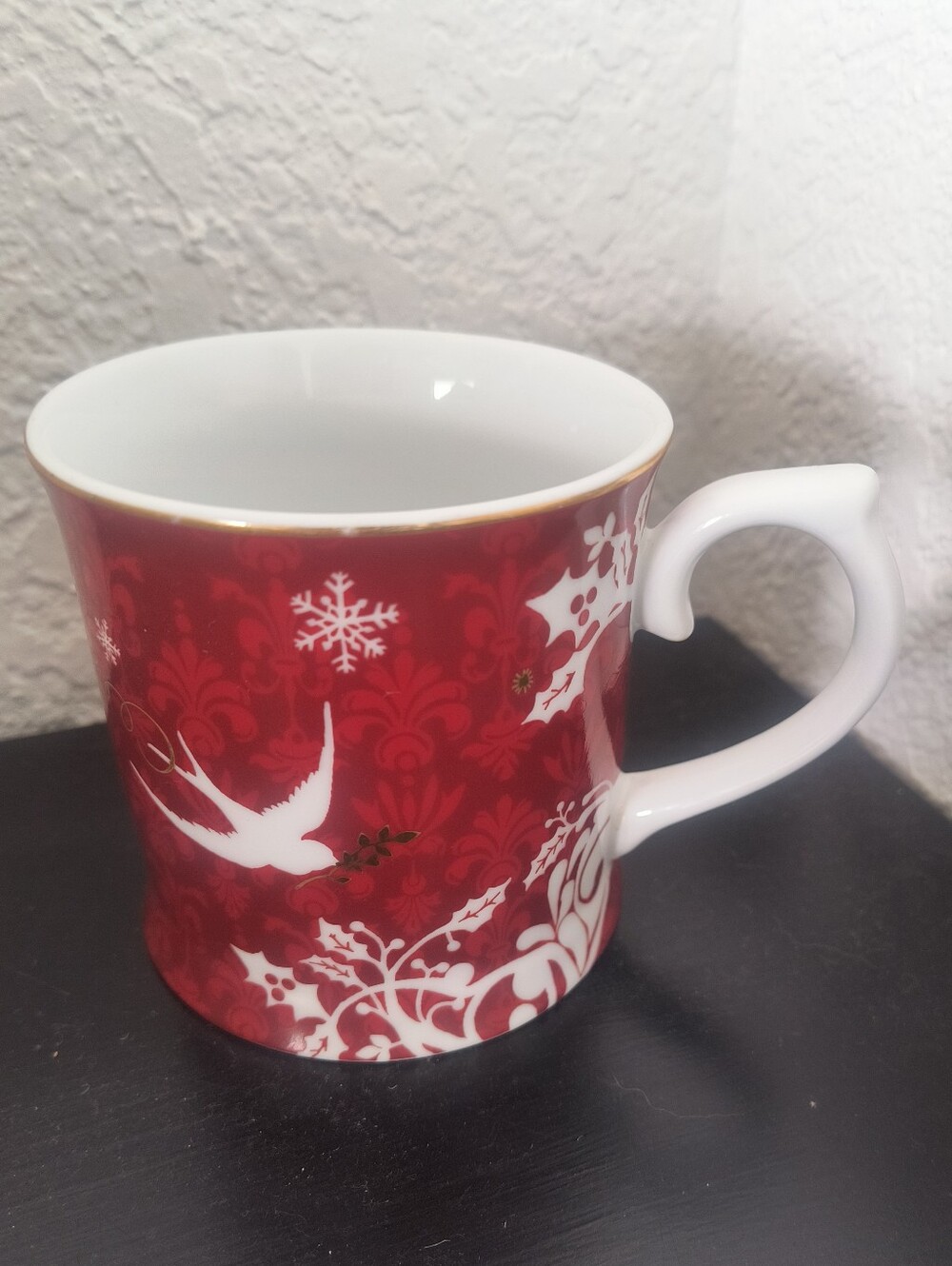 Starbucks Holiday Mug Red White Birds Gold Rim Rosanna 2010 Christmas